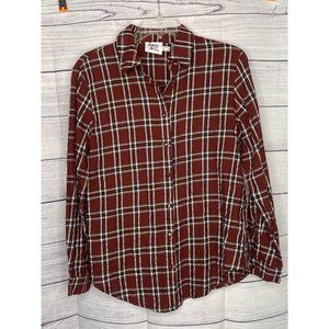Women's Princess Polly maroon plaid button down flannel blouse size 2‎
